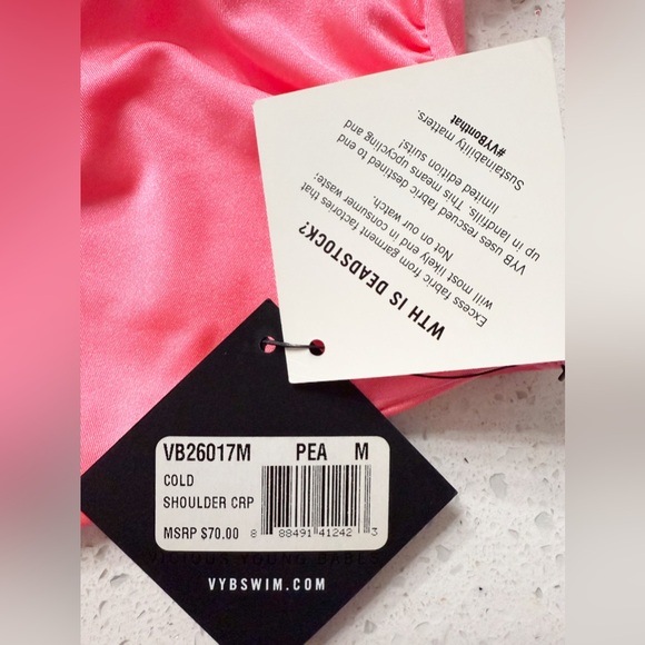 VYB Swim Cold Shoulder Crop Bikini Top Women’s M Coral/Pink Handcrafted NWT - Picture 6 of 6